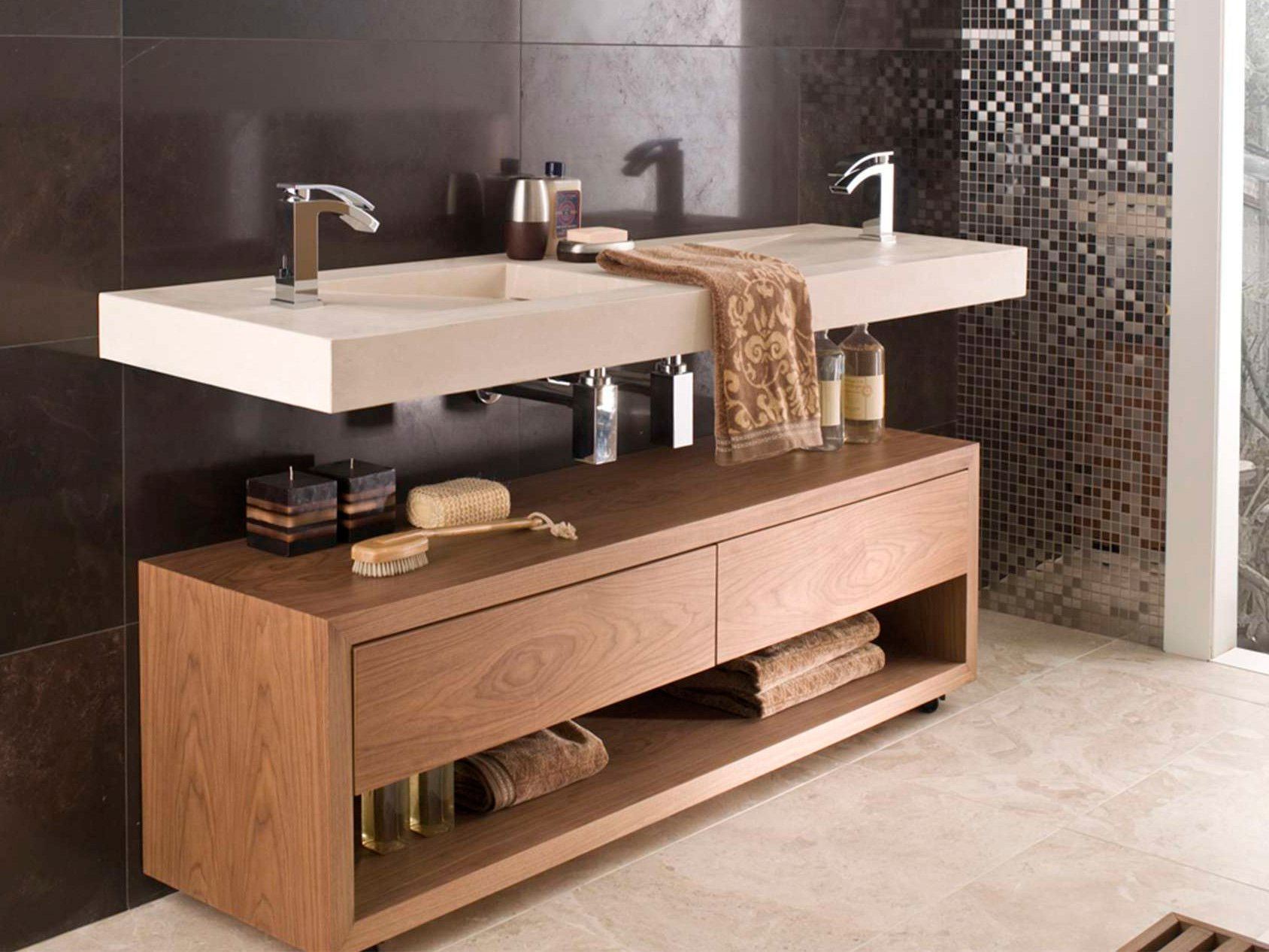 Mueble de baño de pie doble de madera